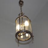 French vintage silver finished brass cylindrical glass 2 light hall lantern 3929