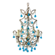 Italian chandelier with blue beads and gilded wood.