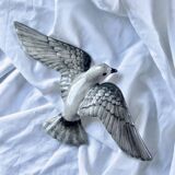 Handmade ceramic turtledove bird wall statuette