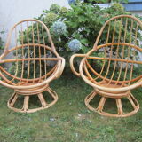 Pair of egg rattan armchairs