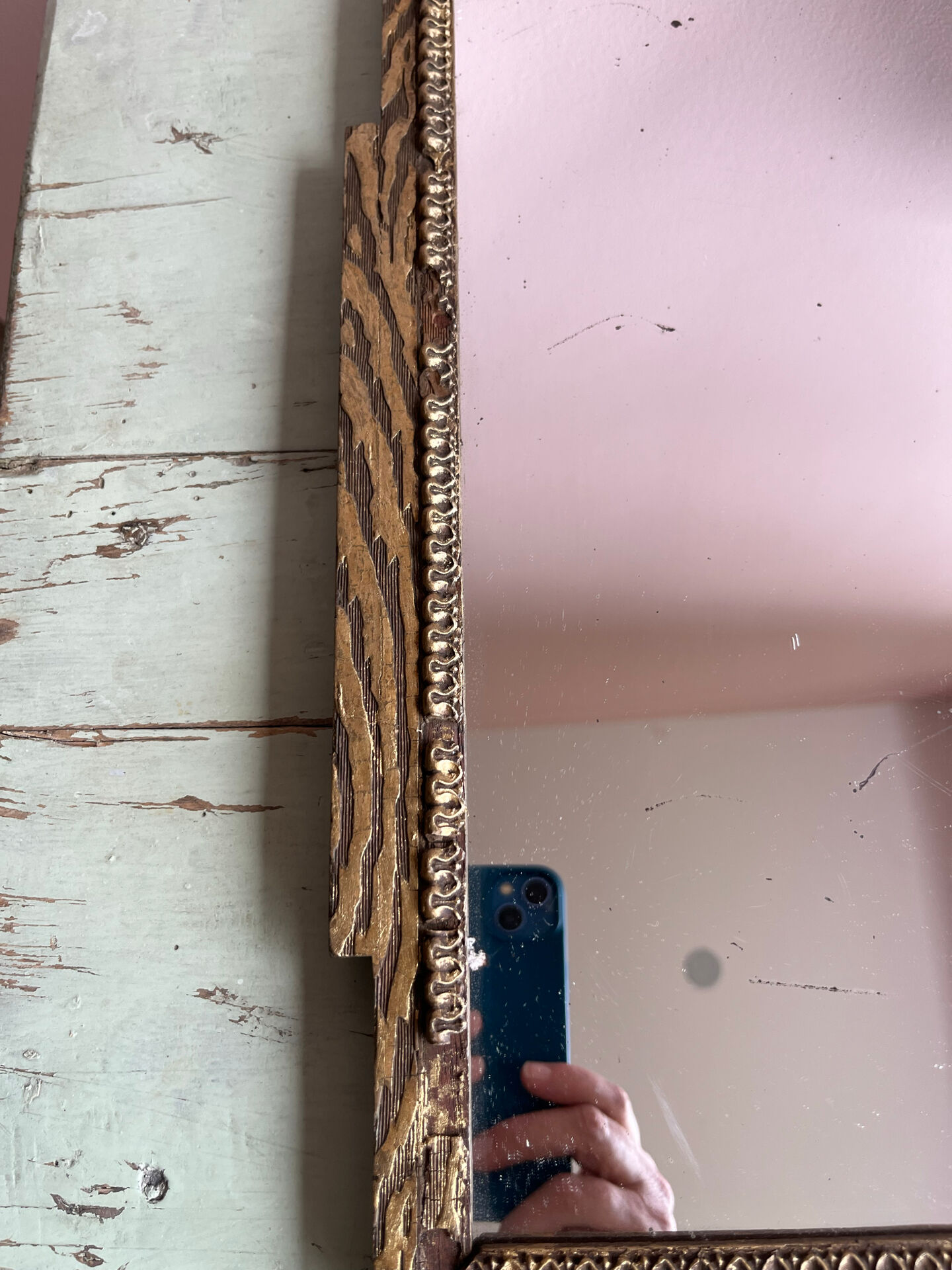 Rare striped Art Deco antique wooden mirror