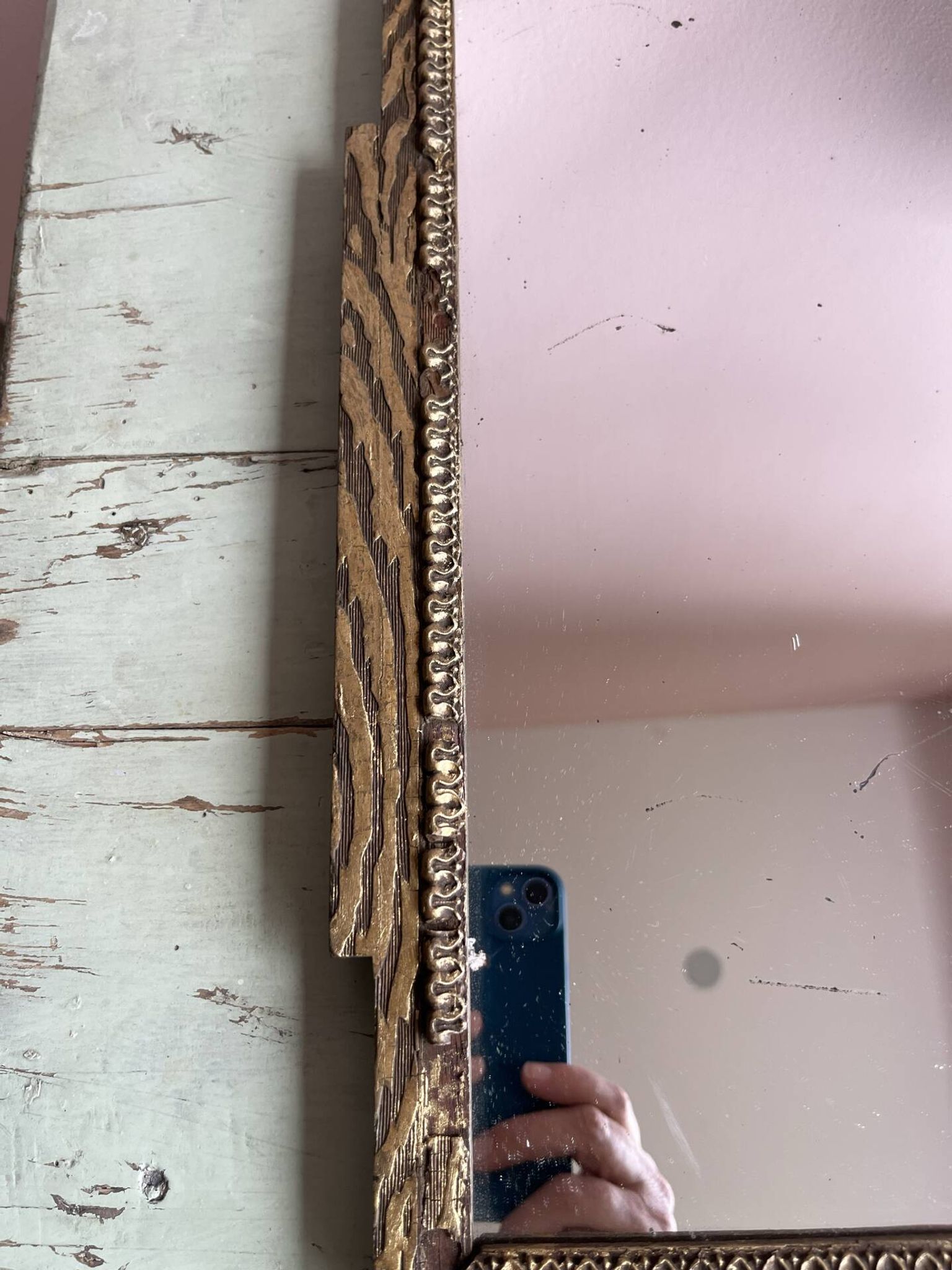 Rare striped Art Deco antique wooden mirror