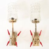 Pair of gold metal and glass sconces, 50s