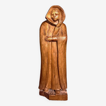 Charismatic Statue Of A Monk In Oak Carved By Leo De Groote