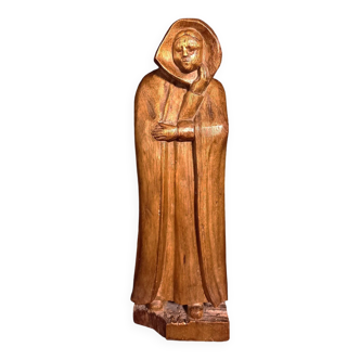 Charismatic Statue Of A Monk In Oak Carved By Leo De Groote