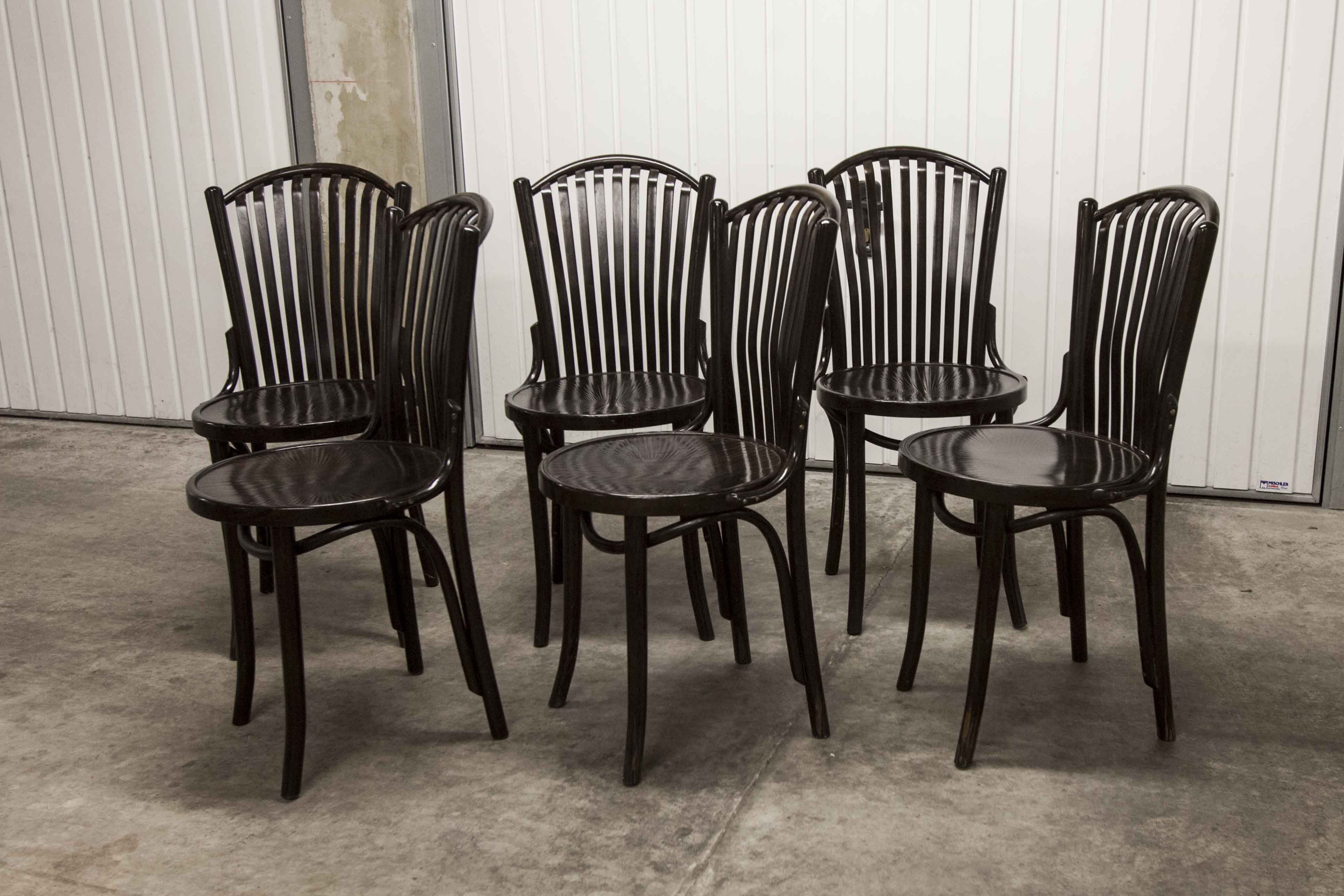 Set of 6 chairs Bistrot Baumann ref 22 curved wood