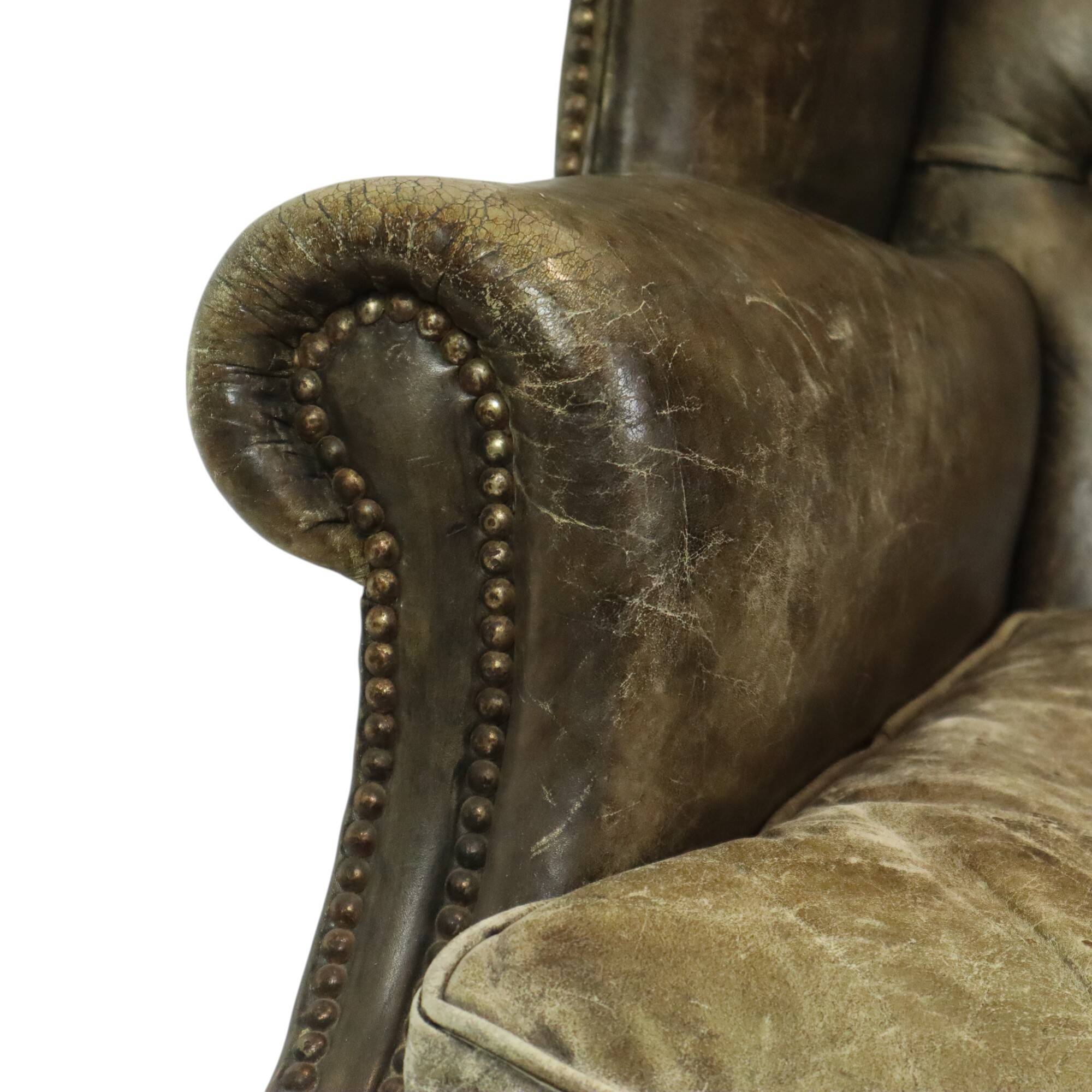 Old Green Chesterfield Armchair Wingchair