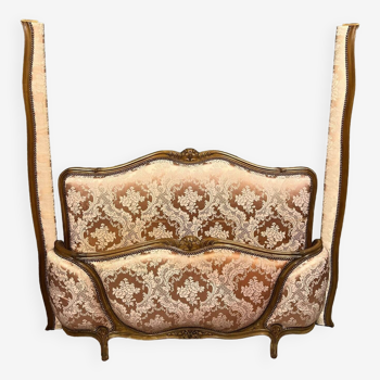 Louis XV style basket bed with floral decorated tapestry