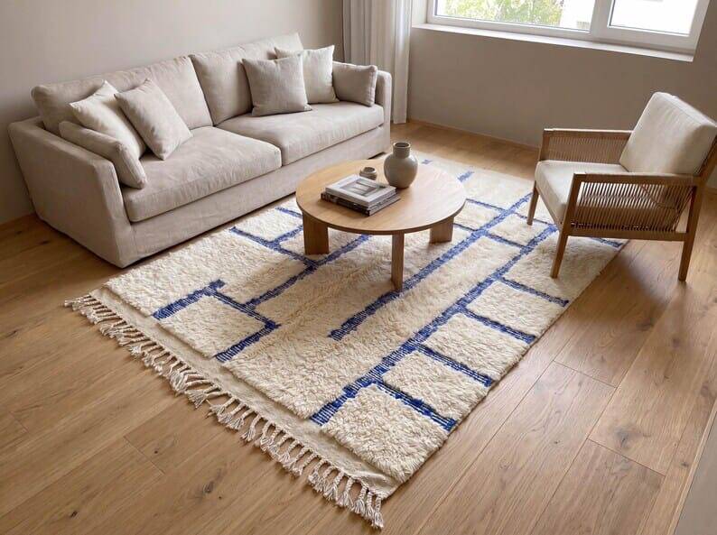 Traditional handmade pure wool Berber rug 2/3 m