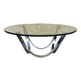 Table basse en métal chromé et verre fumé par Werner Lindner pour Bacher Space Age