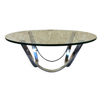 Table basse en métal chromé et verre fumé par Werner Lindner pour Bacher Space Age
