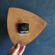 Vintage formica clock silent asymmetrical wall pendulum "Anthracite gold round"