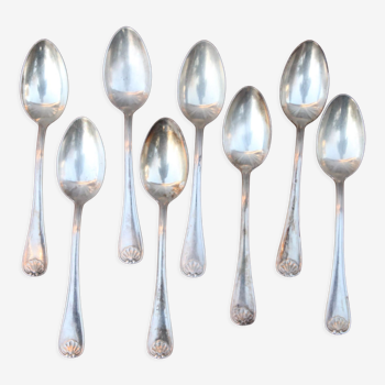 Set of 8 dessert spoons in silver metal