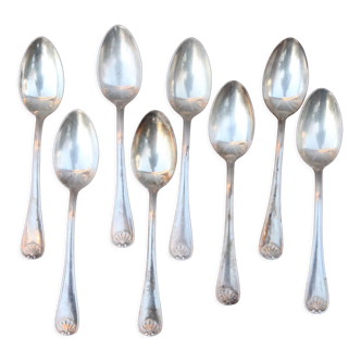 Set of 8 dessert spoons in silver metal