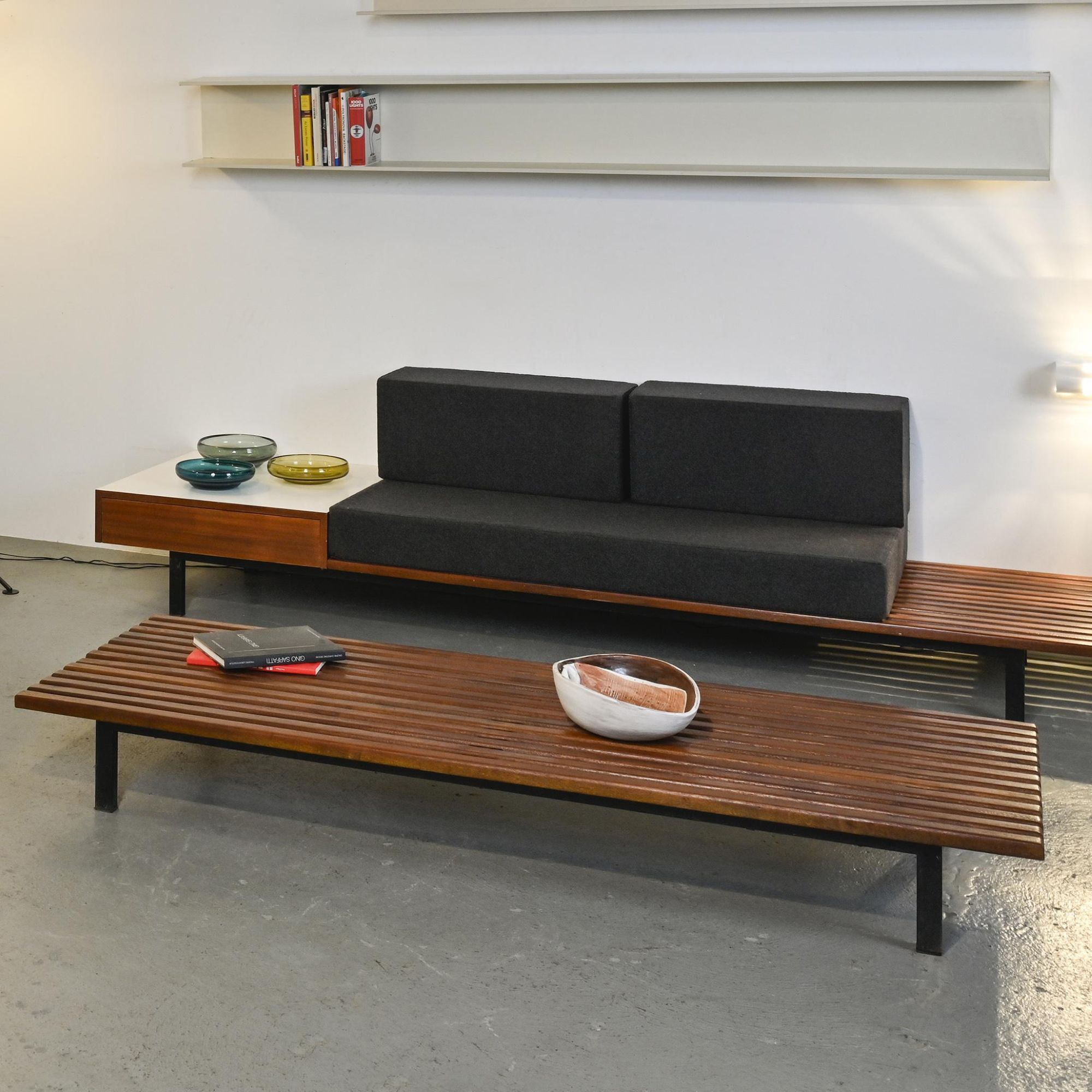 Cansado bench in mahogany by Charlotte Perriand, circa 1962.
