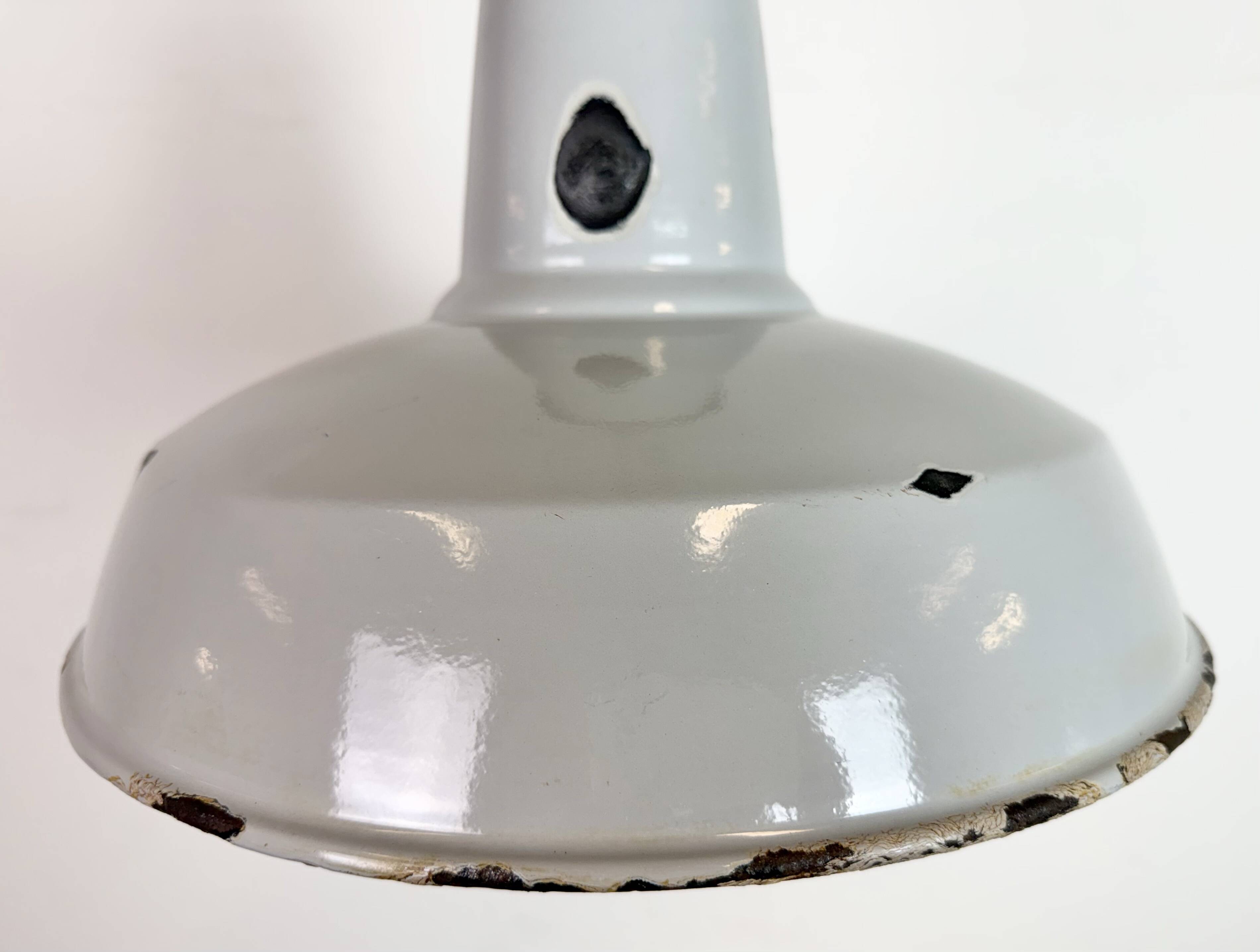Industrial Grey Enamel Factory Pendant Lamp, 1960s