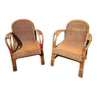 Pair of vintage rattan armchairs