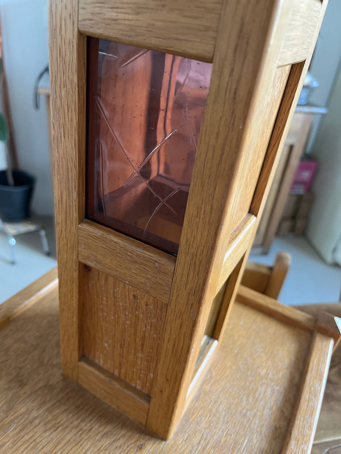 1960s wooden stained glass pendant light
