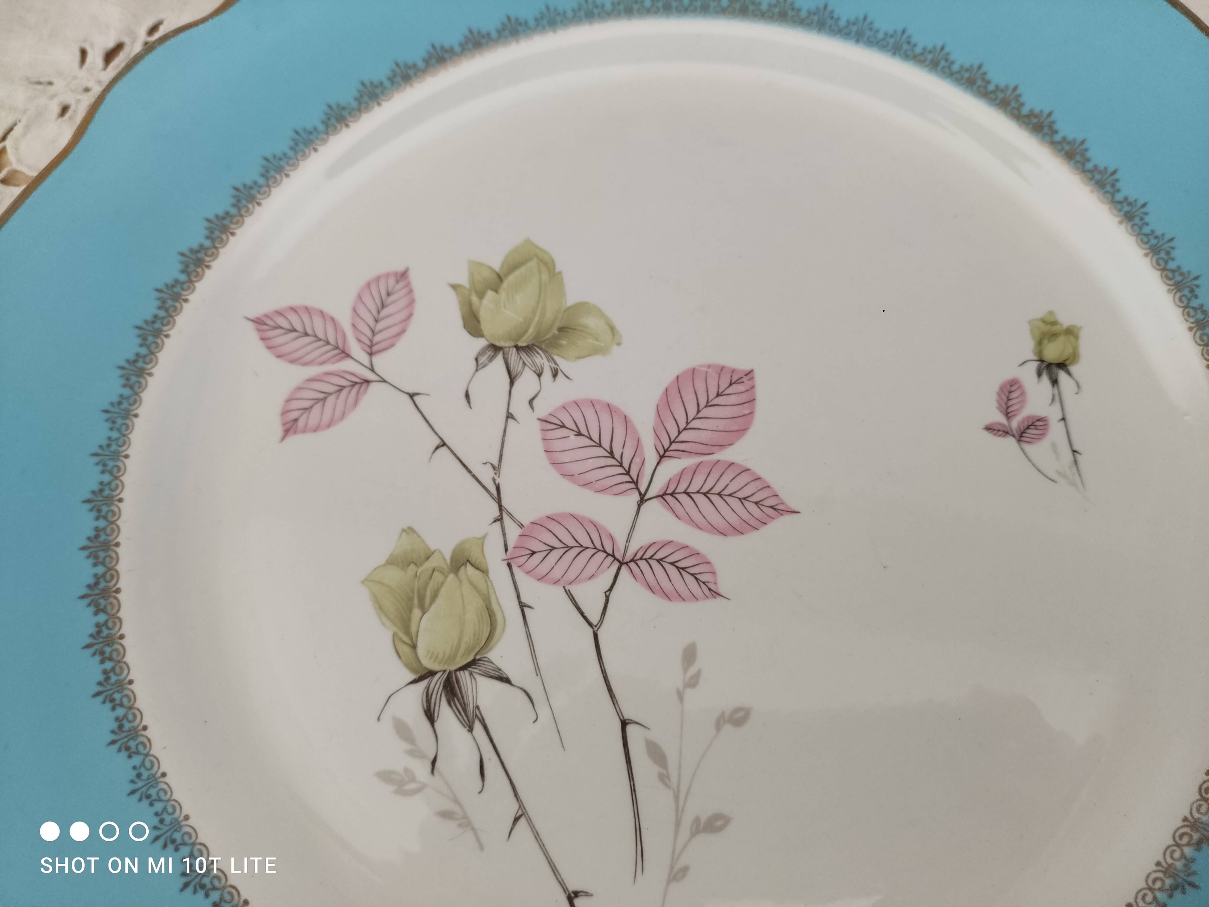 Round dish K&G Lunéville Badonviller France marli light blue floral decoration