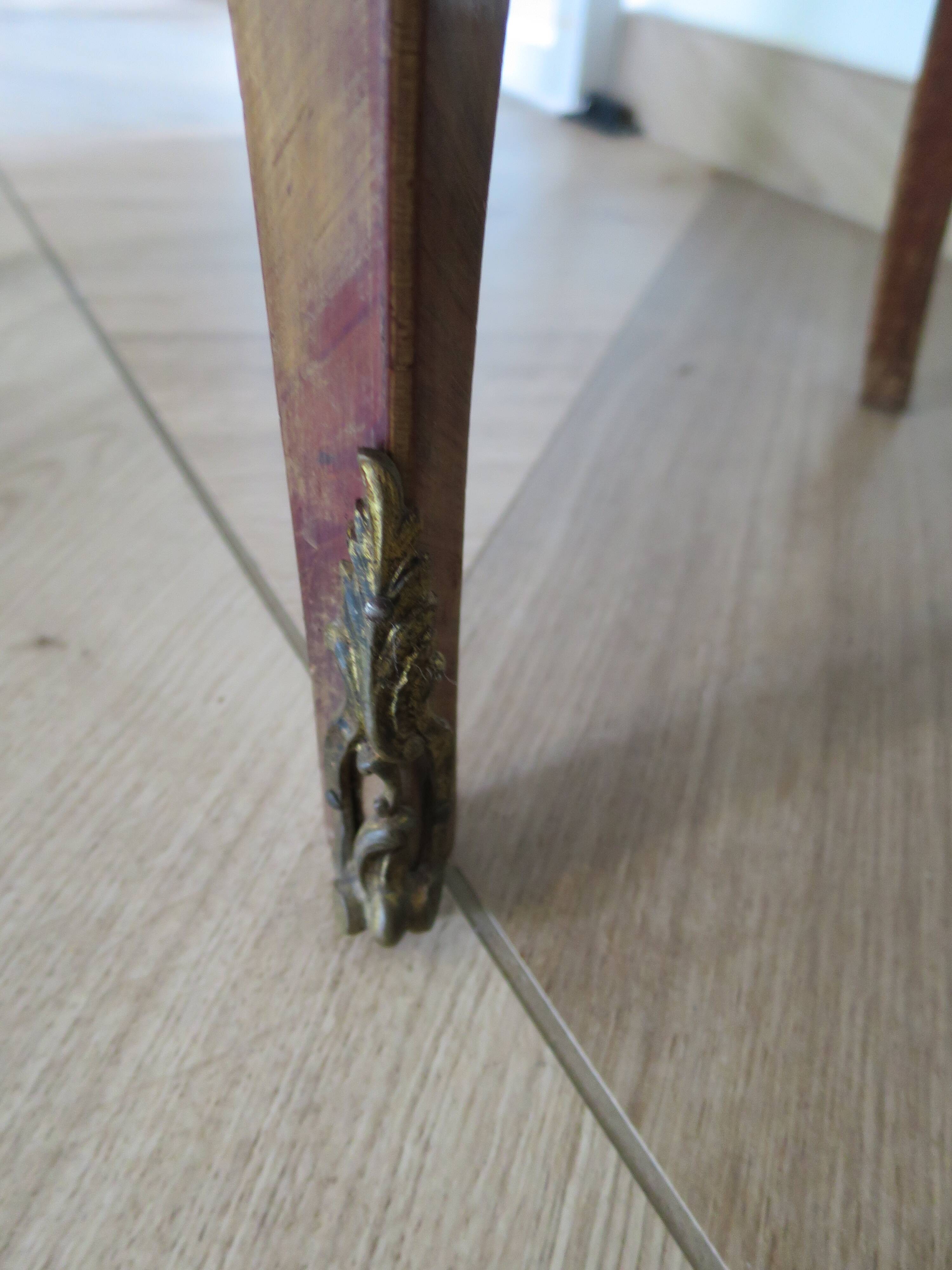 Pair of 2 Louis XV bedside tables - marquetry - 2 drawers - pink marble