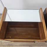 Paire de tables de nuit des années 50 avec plateau miroir