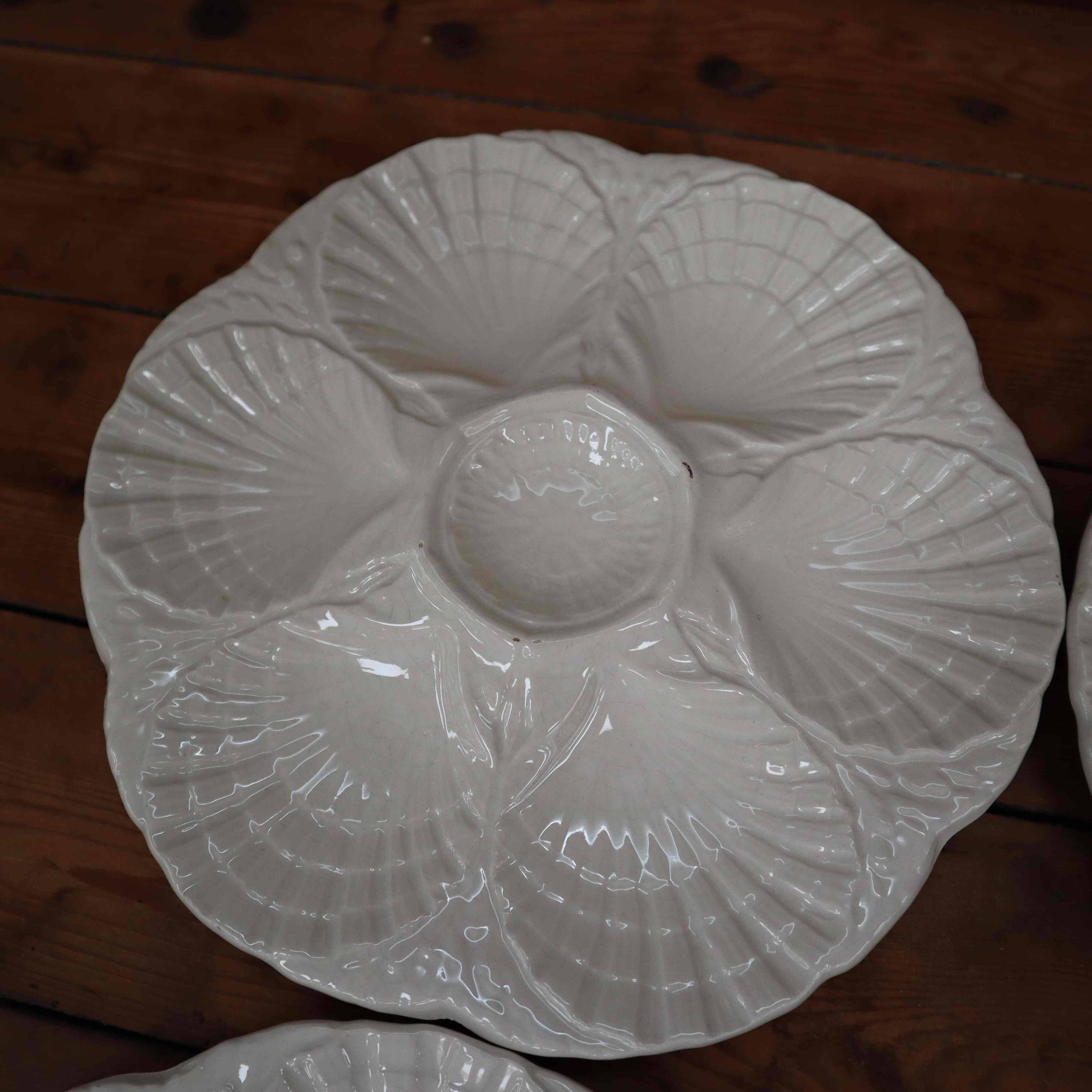 4 vintage off-white oyster plates Sarreguemines 60's