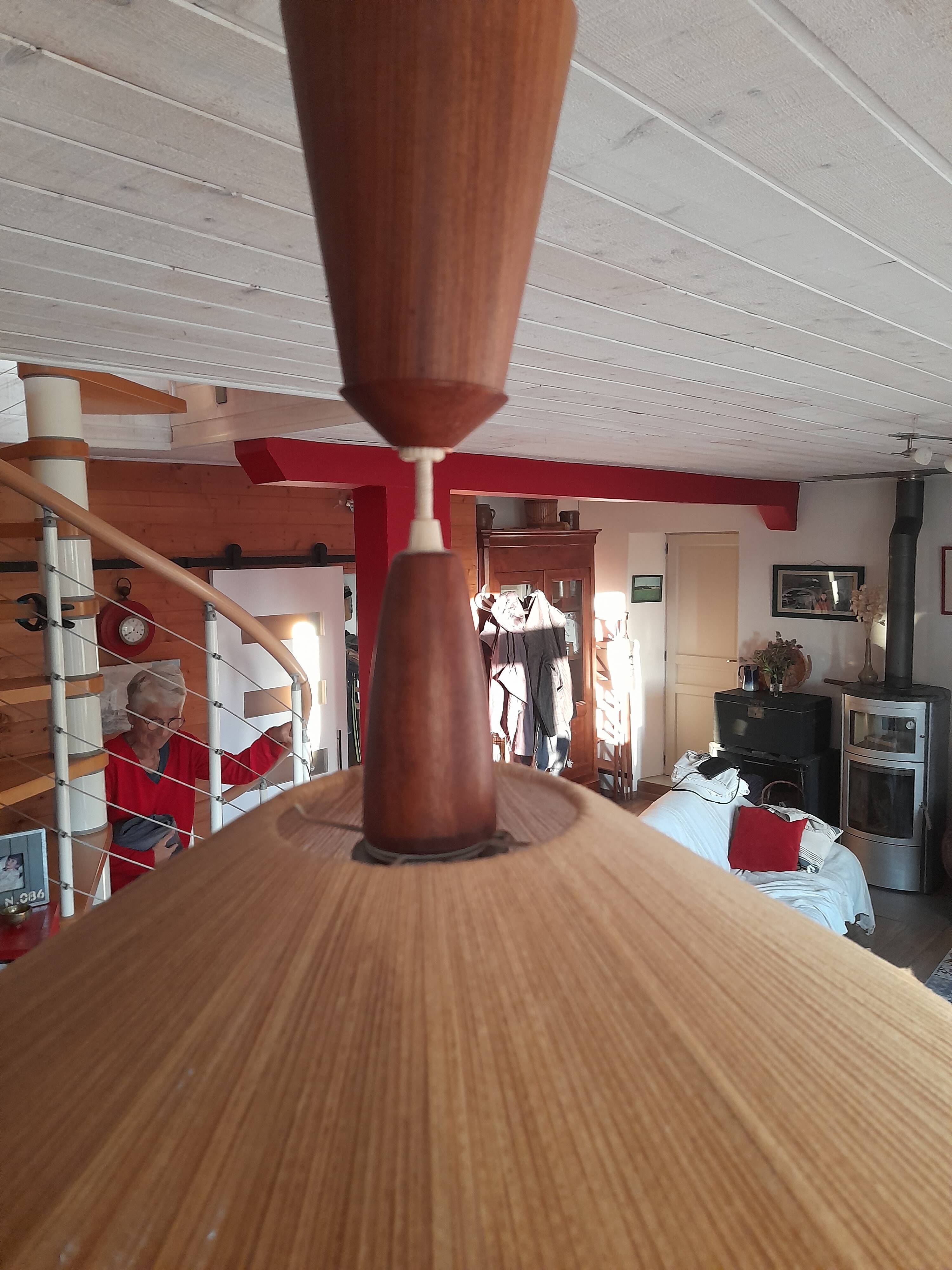 Teak and sisal light/hanging lamp from the 60s/70s