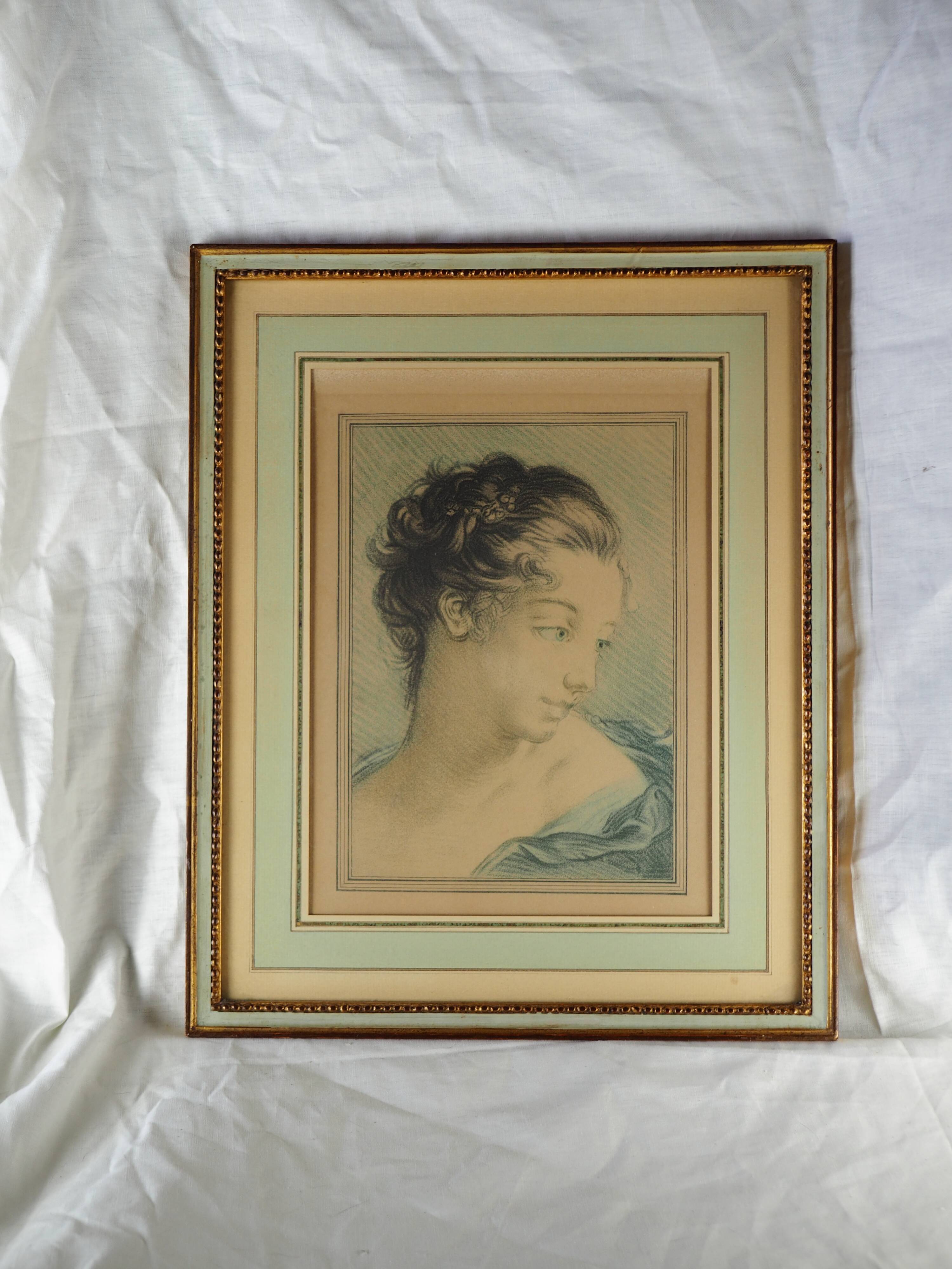 Portrait of a woman after François Boucher - chromolithography of Louis Marin Bonnet - XVIIIth