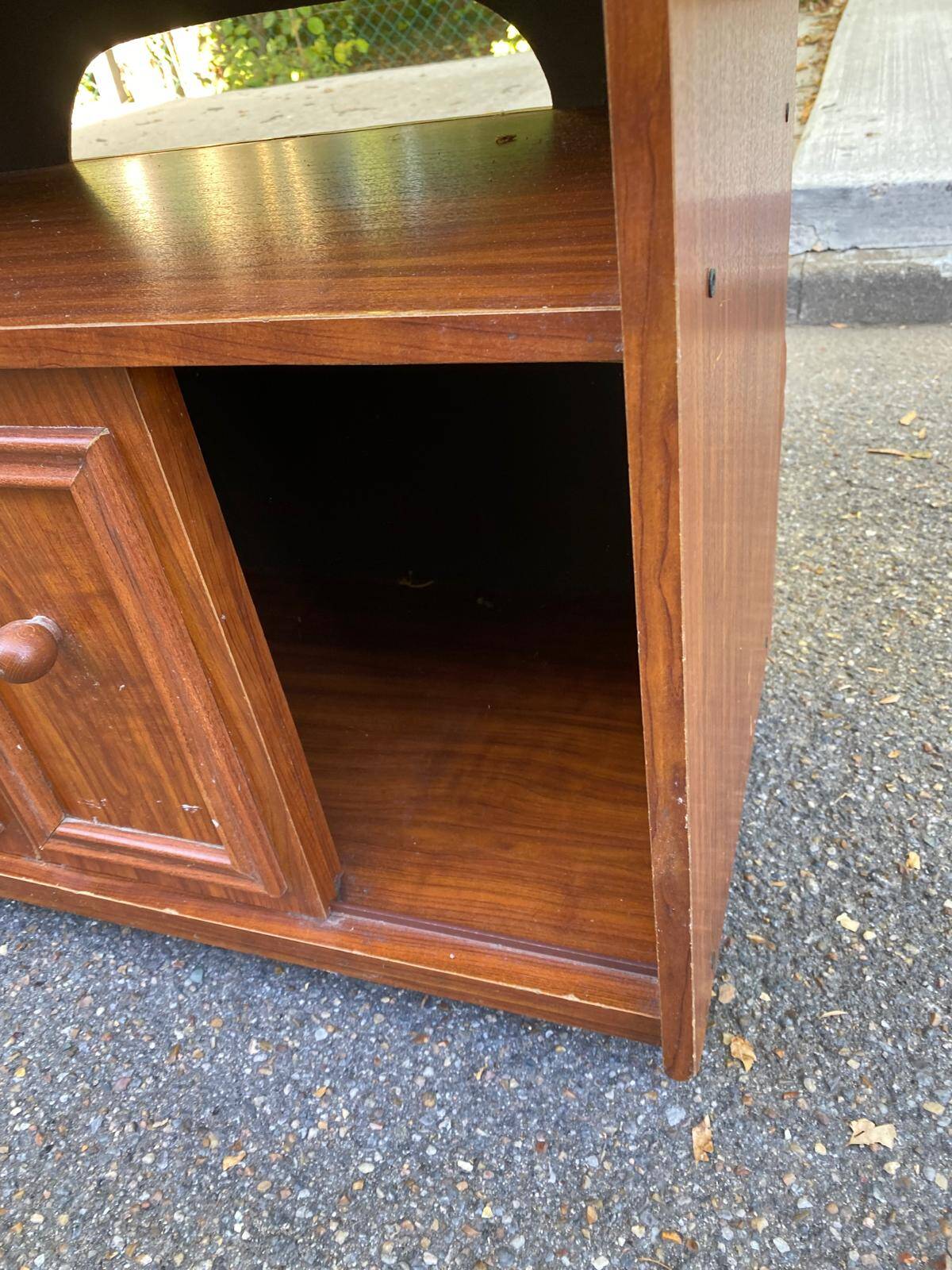 Vintage TV/Hi-Fi Unit on Wheels in Walnut Style, made in France 1970.