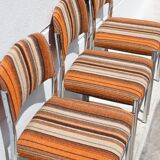 Lot 3 chairs vintage fabric, chrome metal chair, orange/brown/beige wool fabric, retro