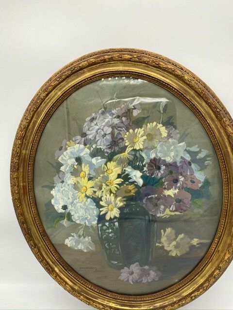 Ancient painting, still life with flowers, 20th century by Georges Ritleng (1875-1972)