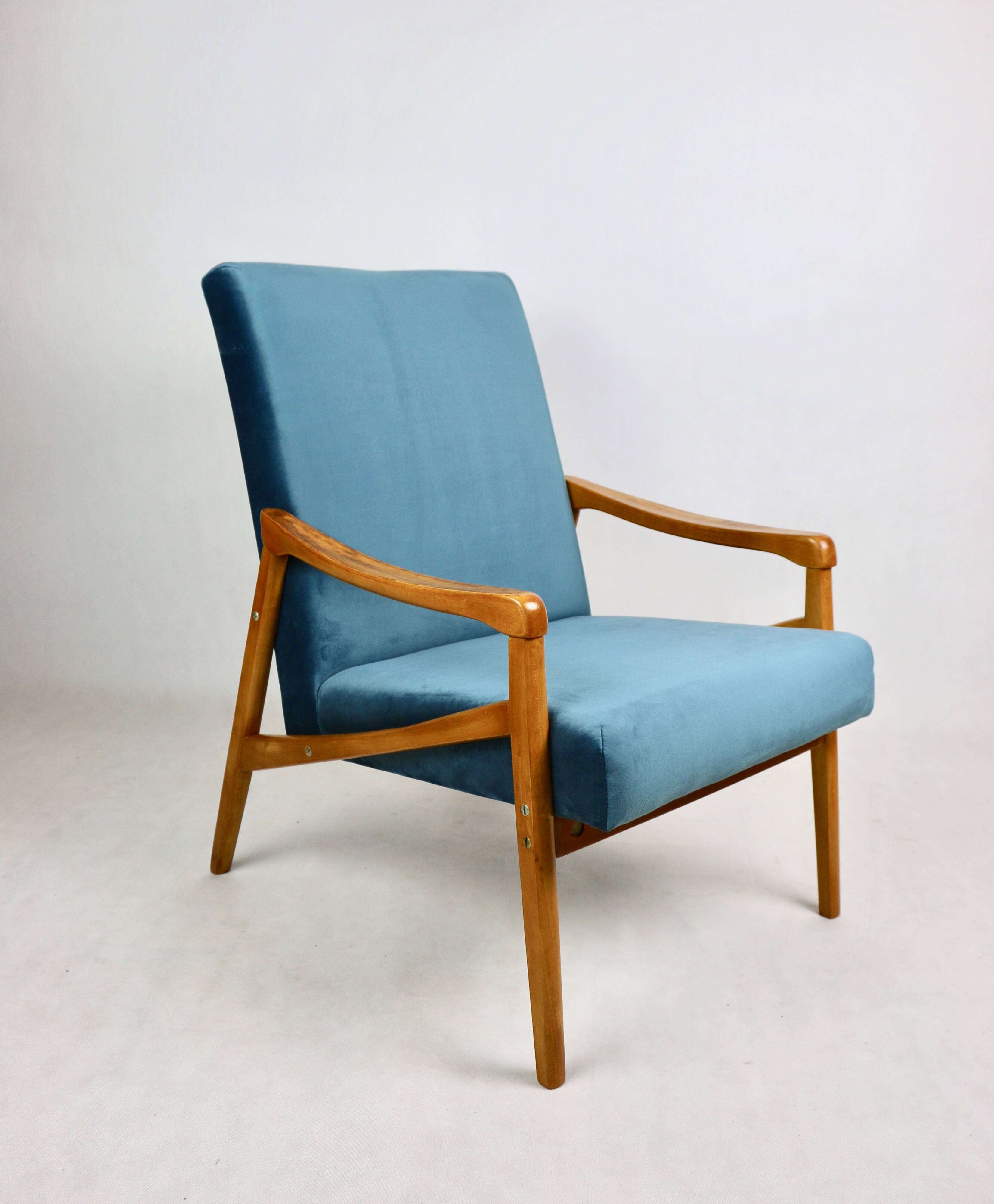 Czech Model Armchair attributed to Jiri Jiroutek in ocean blue, 1970s