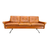 Svend Skipper Danish Leather Sofa Cognac Chrome, 1960s