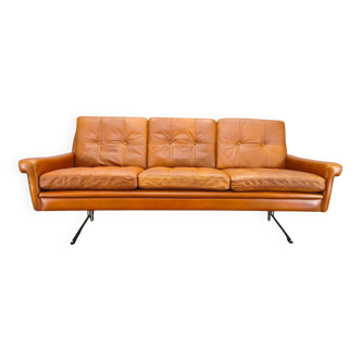 Svend Skipper Danish Leather Sofa Cognac Chrome, 1960s