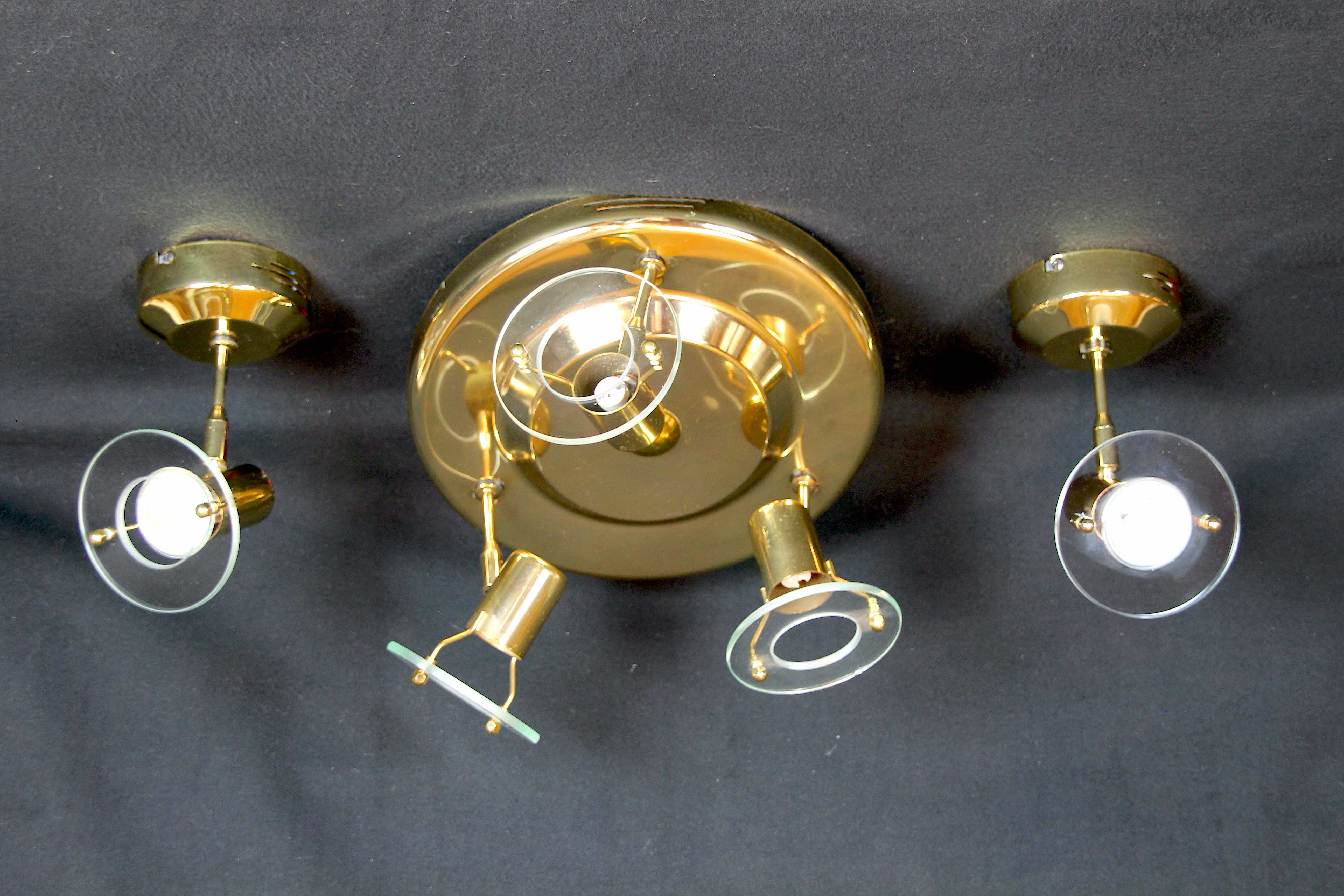 Late 20th Century Modern Full Brass Sconces and Flush Mount by Fase - 3 Piece Set