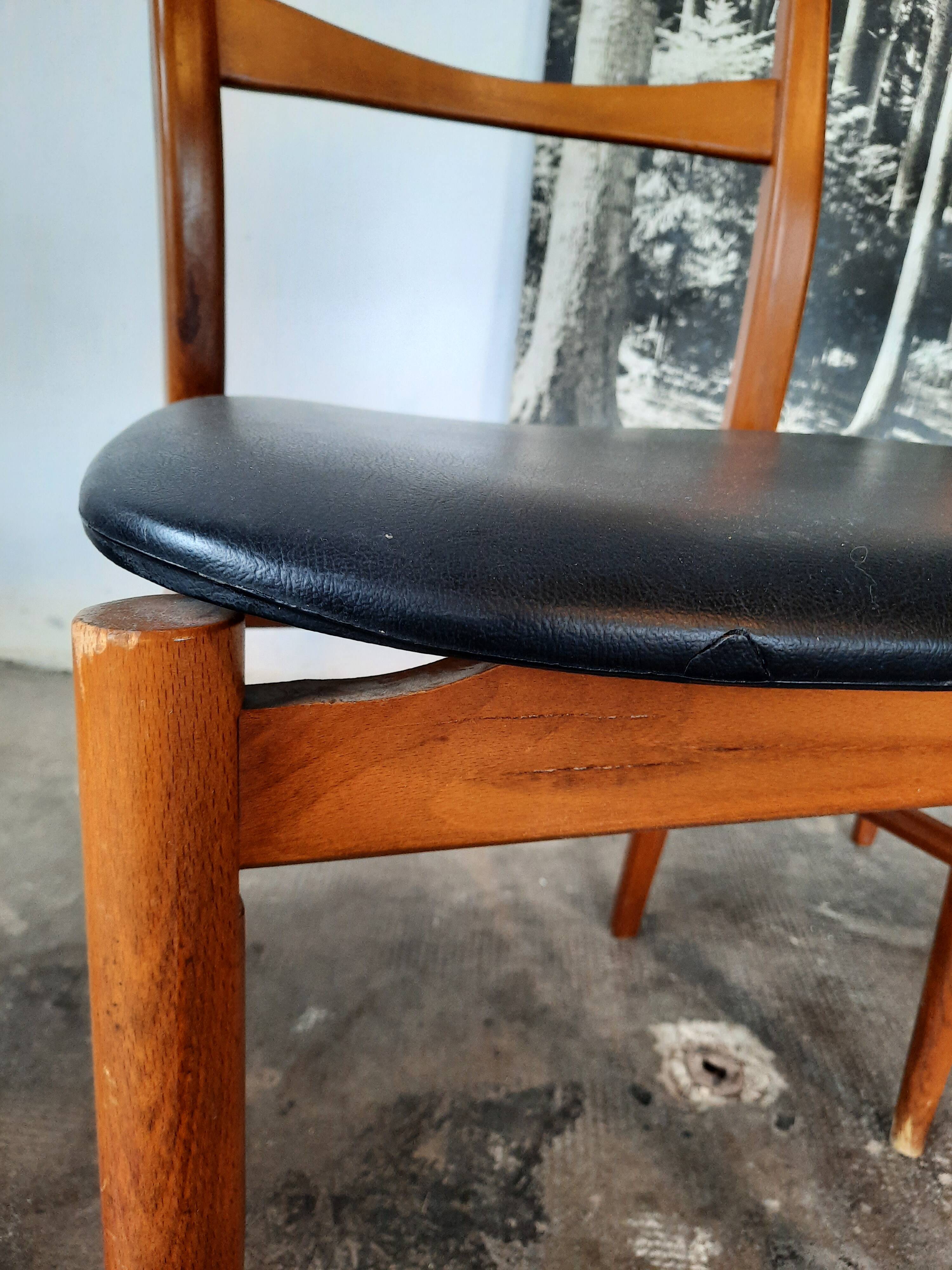 Set of 4 vintage Scandinavian chairs with Skaï seat