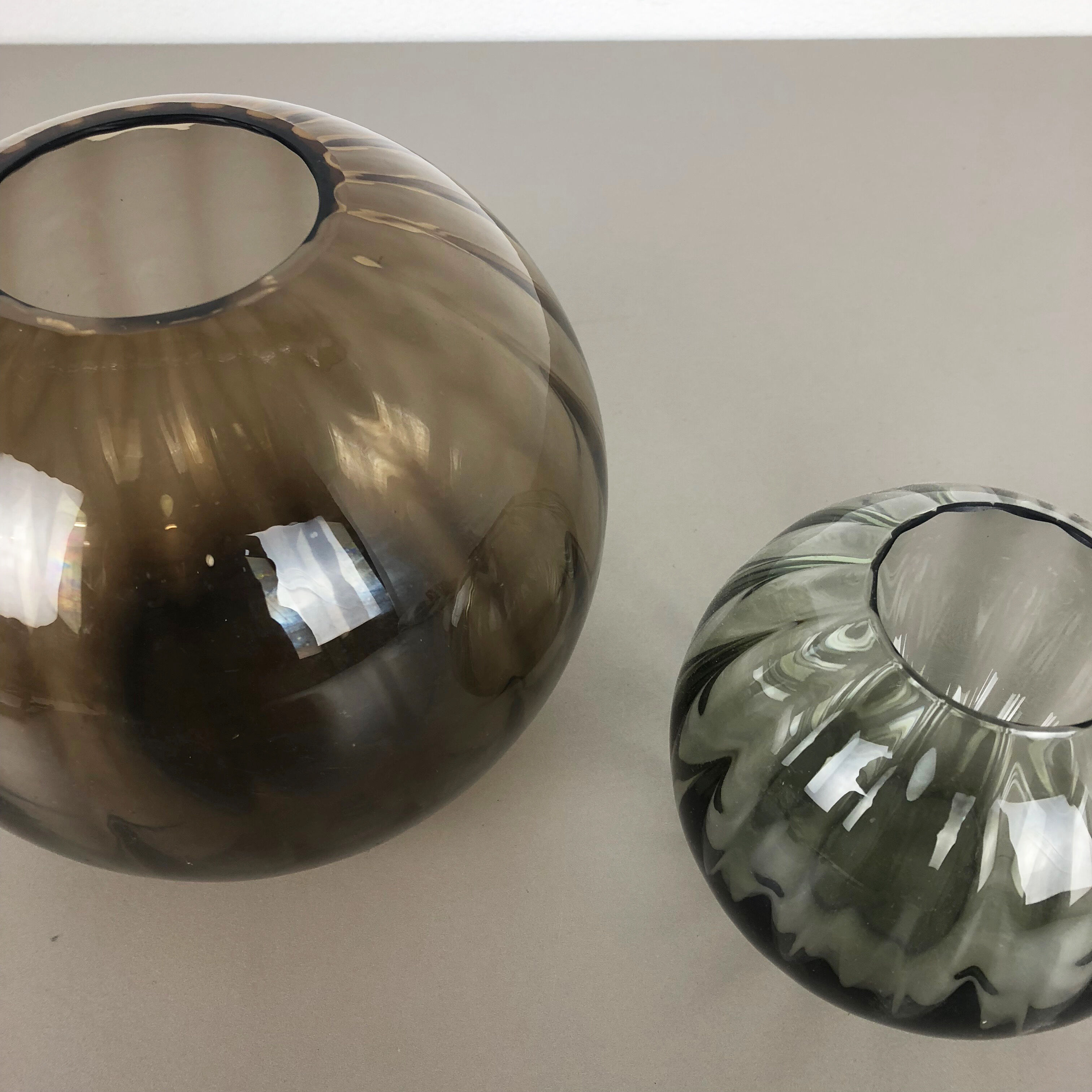 Vintage 1960s Set of 2 Ball Vases Turmaline by Wilhelm Wagenfeld for WMF Germany