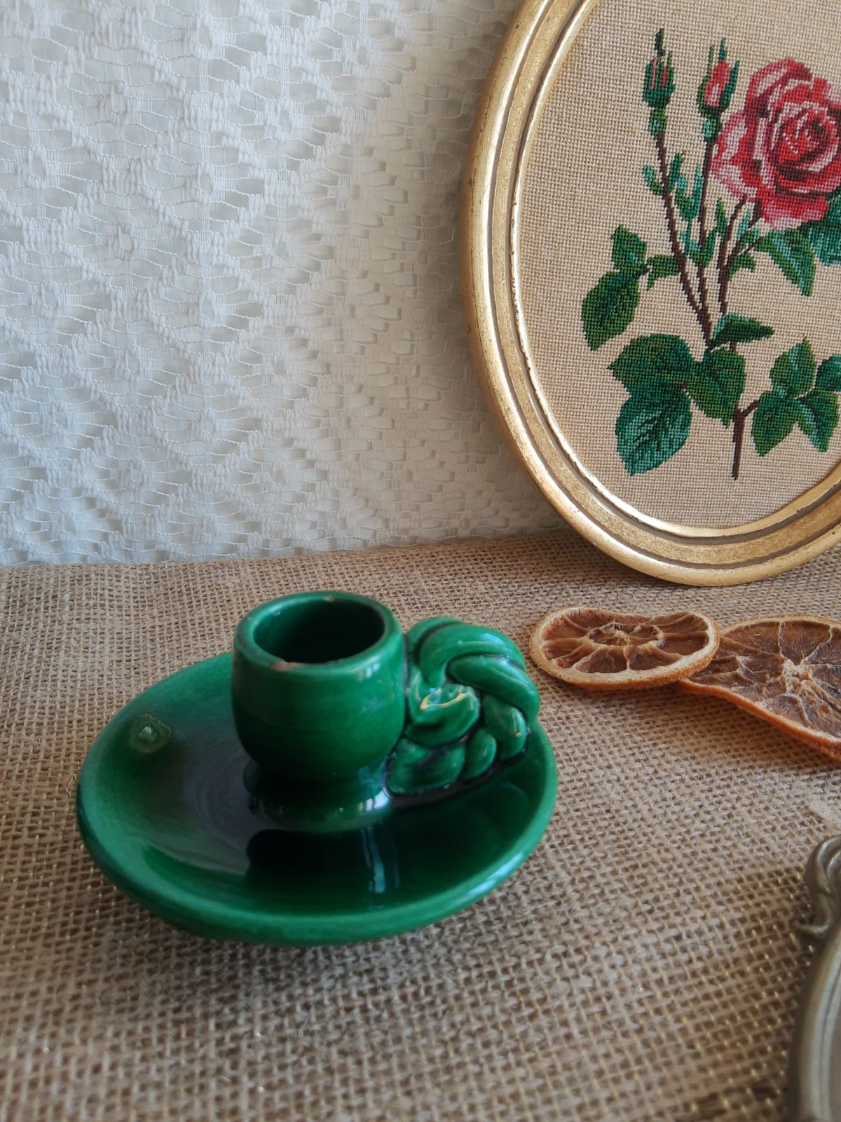 Vallauris hand candle holder green - vintage