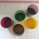 Set of 5 colored mouth-blown glasses 70's