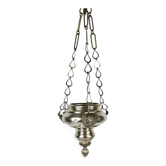 19th-century sanctuary chandelier in silver-plated brass, decorated with angels, 78 cm.