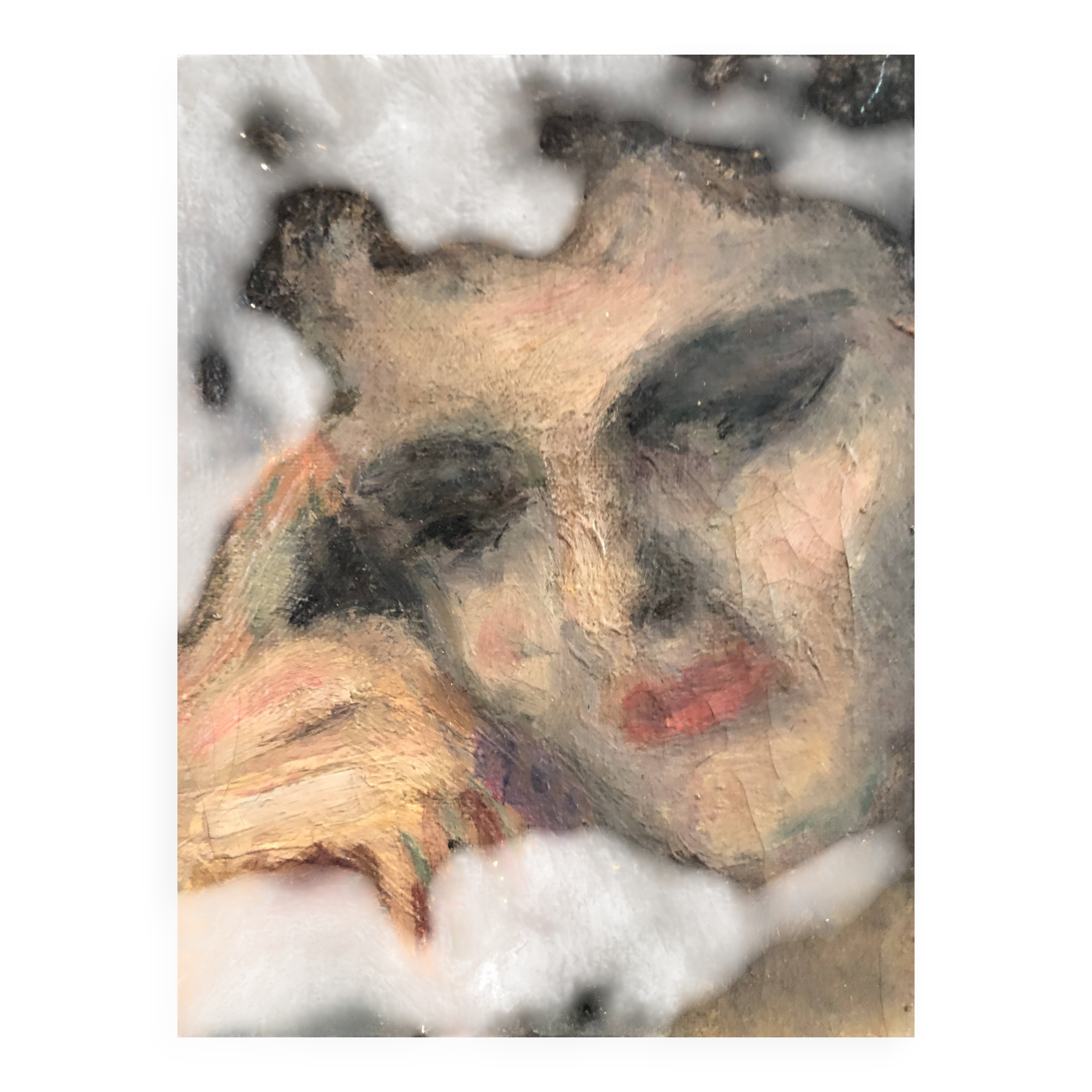 Melancholic female nude, in a sculpted baroque frame