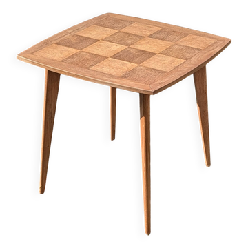 Vintage side table, checkered top and tapered legs - 1950s/60s