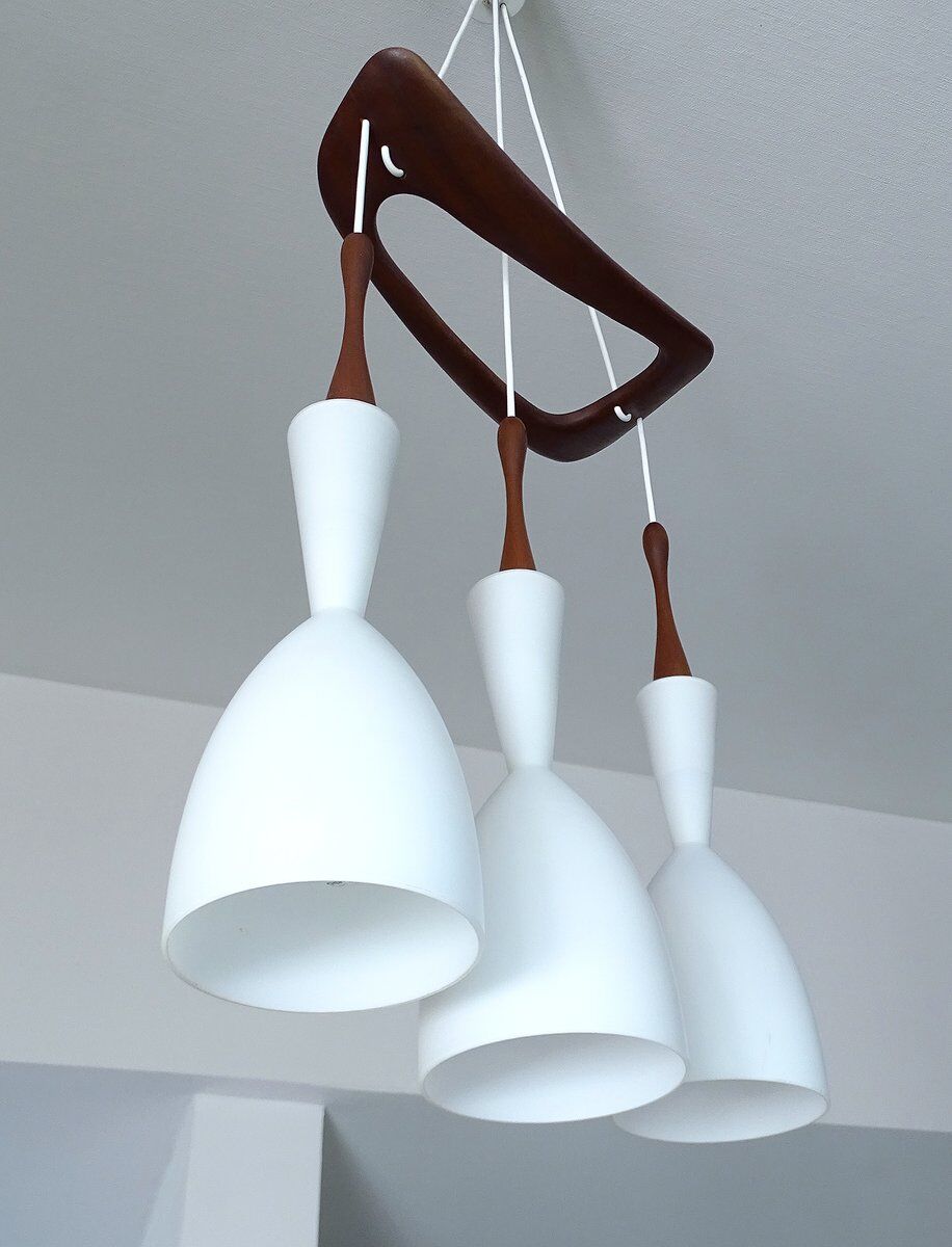 Vintage pendant light in teak and glass from Rispal