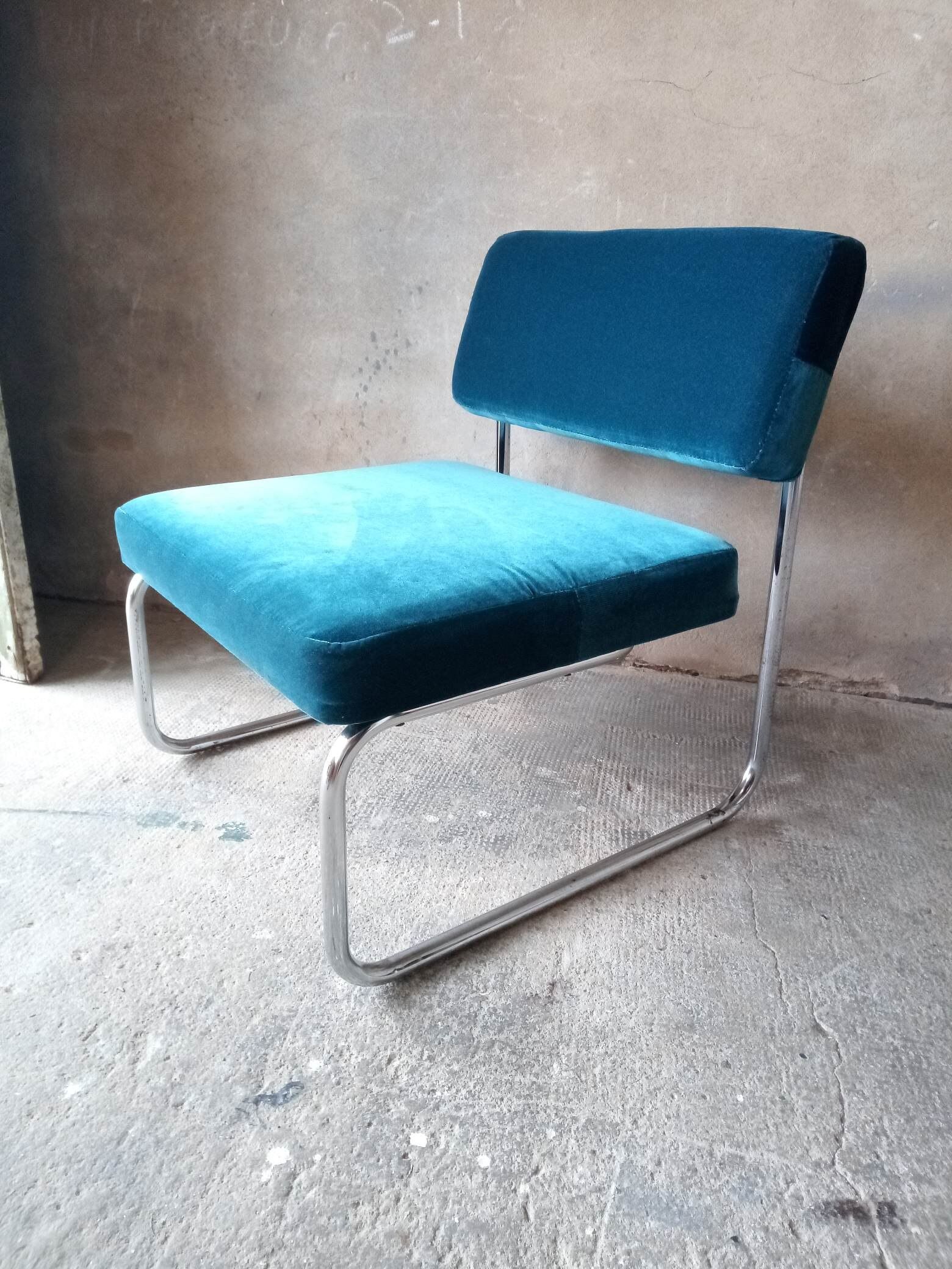 Petrole blue modernist armchair