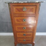 Meuble semainier ancien en bois marqueté et ornements bronze