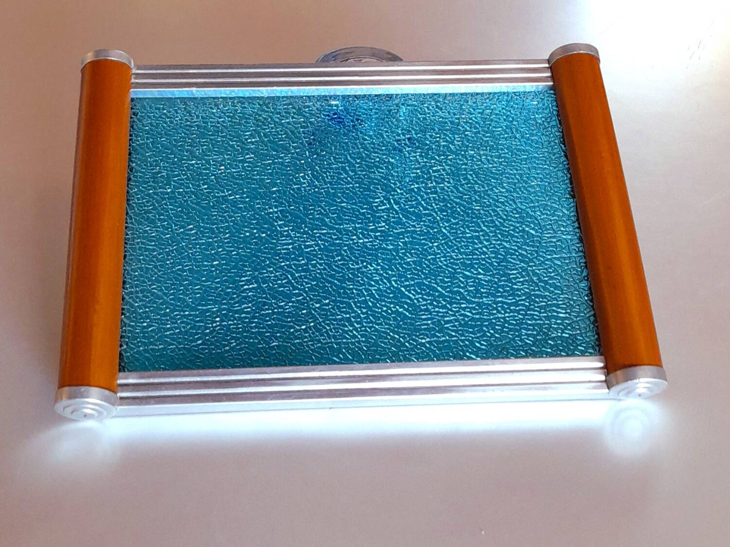 Art deco tray, glass, wood and metal 1930
