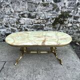 Louis XVI style oval coffee table in onyx and gilt brass