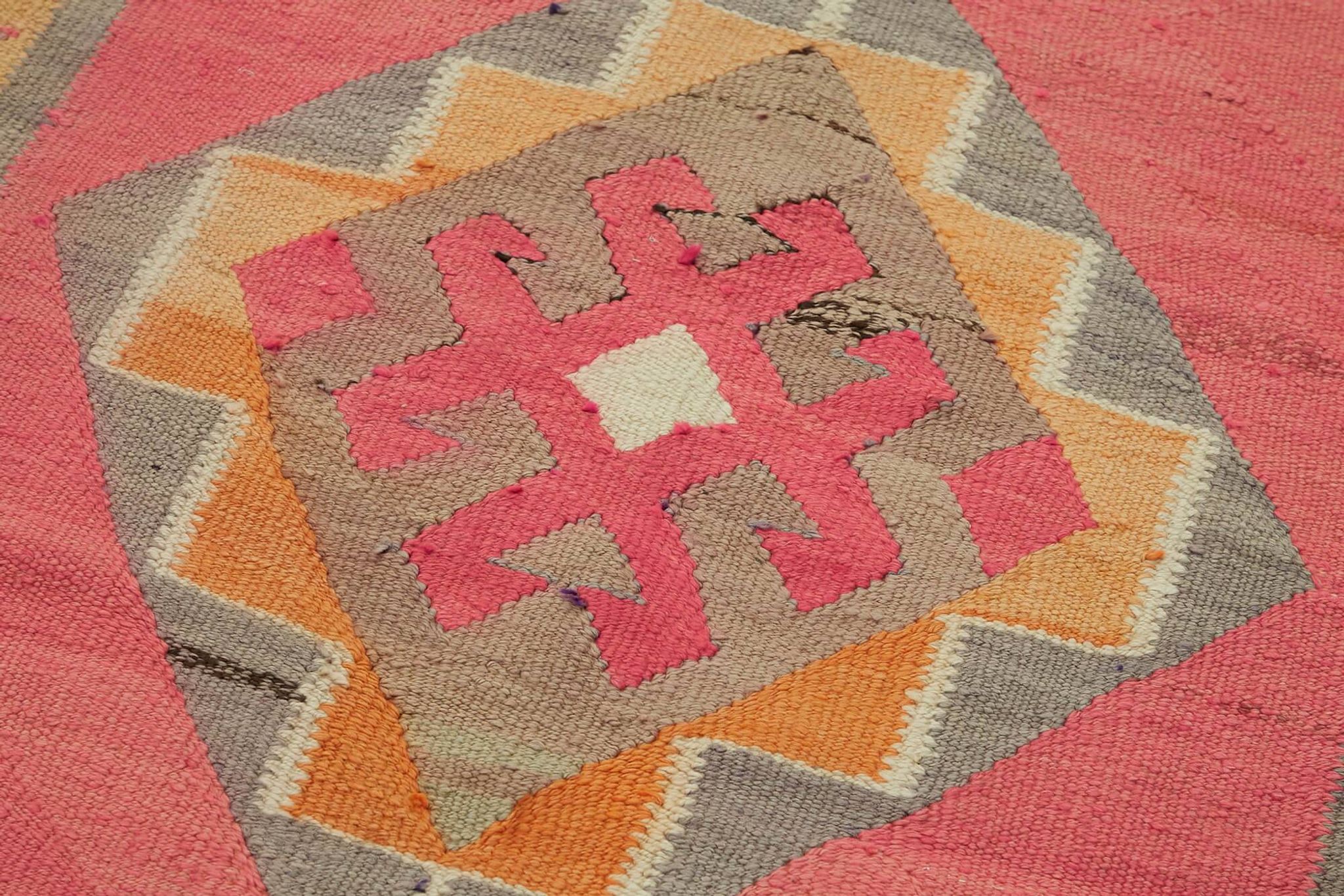 Turkish Handwoven Vintage Herki Kilim 102 cm x 322 cm