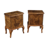 Pair of Italian bedside tables in walnut, burl, maple and fruitwood