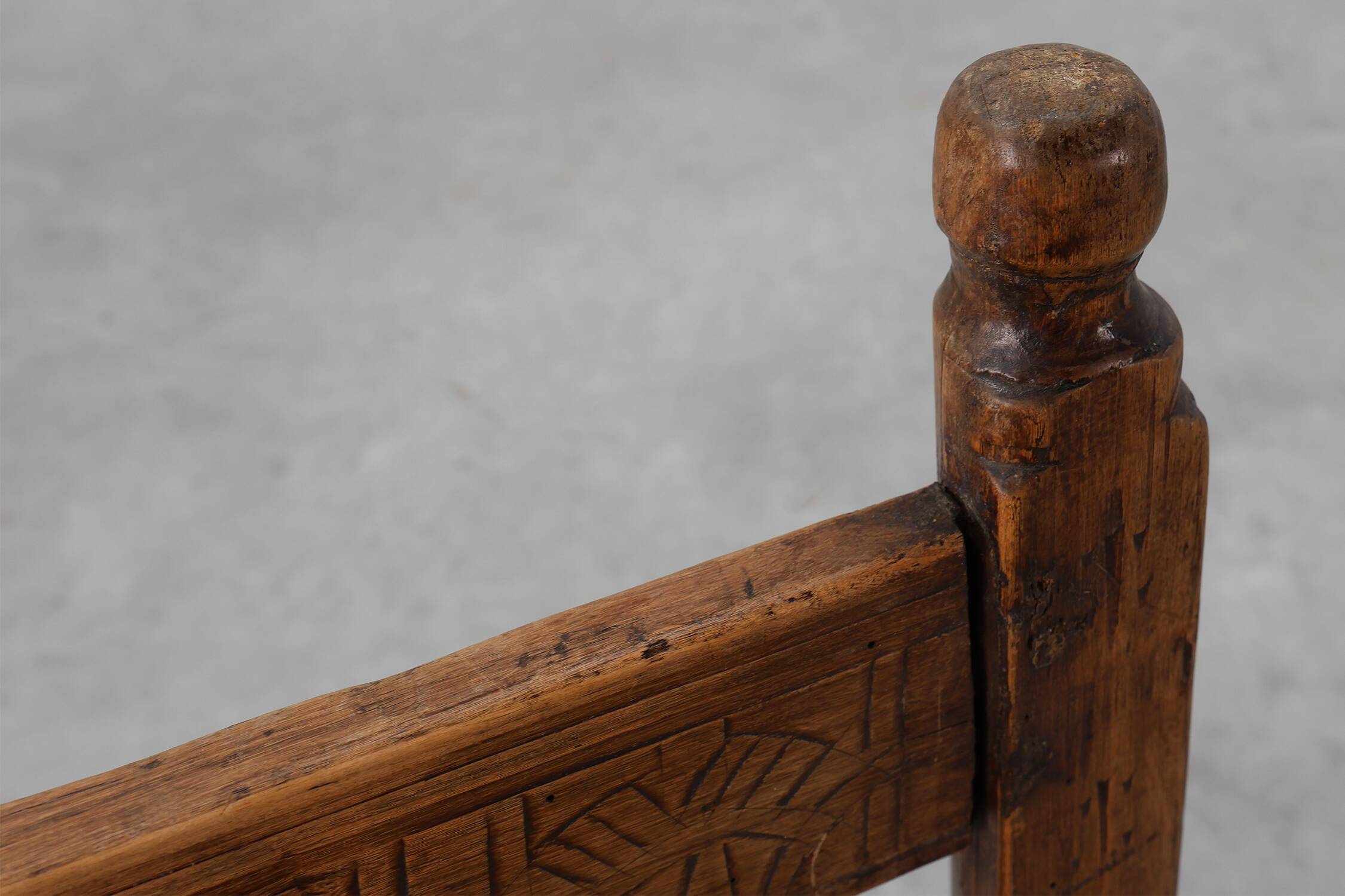19th Century Spanish Hand-Carved oak Side Chair with Velour Seat